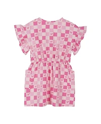Andy & Evan Toddler Girls Printed Checker Jersey Dress With Ruffle Sleeve