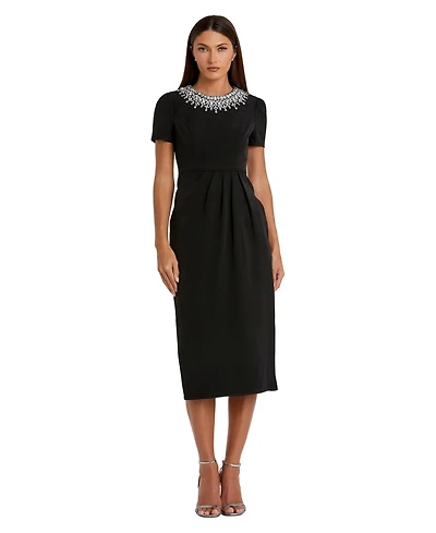 Mac Duggal Petite Rhinestone Embellished Short Sleeve Sheath Dress