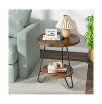 Slickblue 2-Tier Round End Table, Accent Side Table with Metal Legs