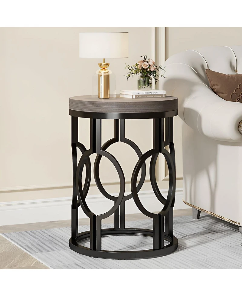 Slickblue Round End Table with Metal Hollow Frame for Living Room
