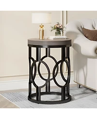 Slickblue Round End Table with Metal Hollow Frame for Living Room