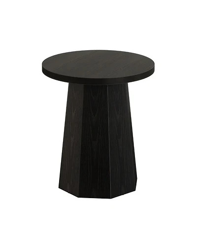 Slickblue Wooden Round End Table with Octagonal Base for Sofa and Couch Use