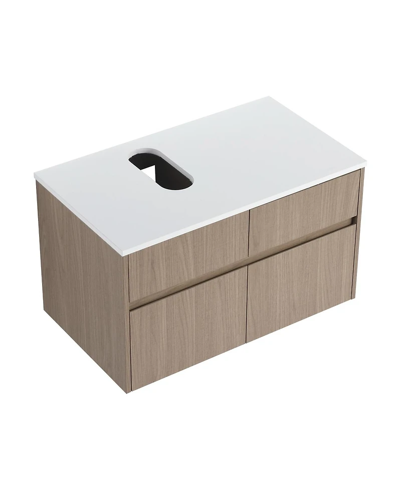Sillysis Inch Wall Mounted Bathroom Vanity with Ceramic Sink, Storage Drawers and Wood Grain Finish for Modern Bathrooms