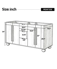 Sillysis 58 Inch Double Sink Bathroom Vanity Cabinet, Modern Wood Grain Freestanding, Soft Close Drawers, Cabinet Base Only