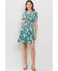 Hello Miz Maternity Floral V Neck Wrap Nursing Dress with Tie Waist
