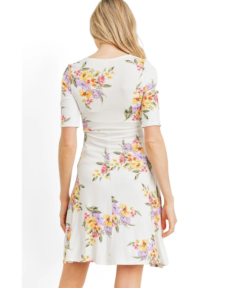 Hello Miz Maternity Floral Short Sleeve Wrap Nursing Dress with Tie Waist