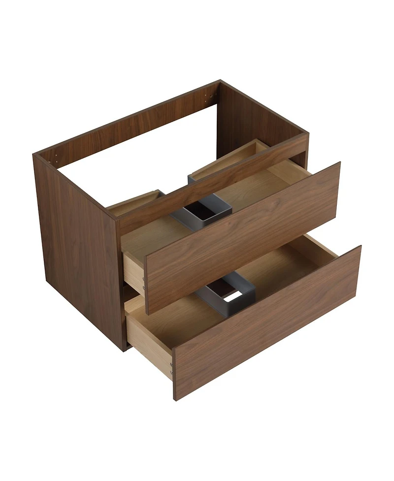 Sillysis Inch Wall Mounted Bathroom Vanity with Ceramic Sink, Soft Close Drawers and Wood Grain Plywood for Modern Bathrooms