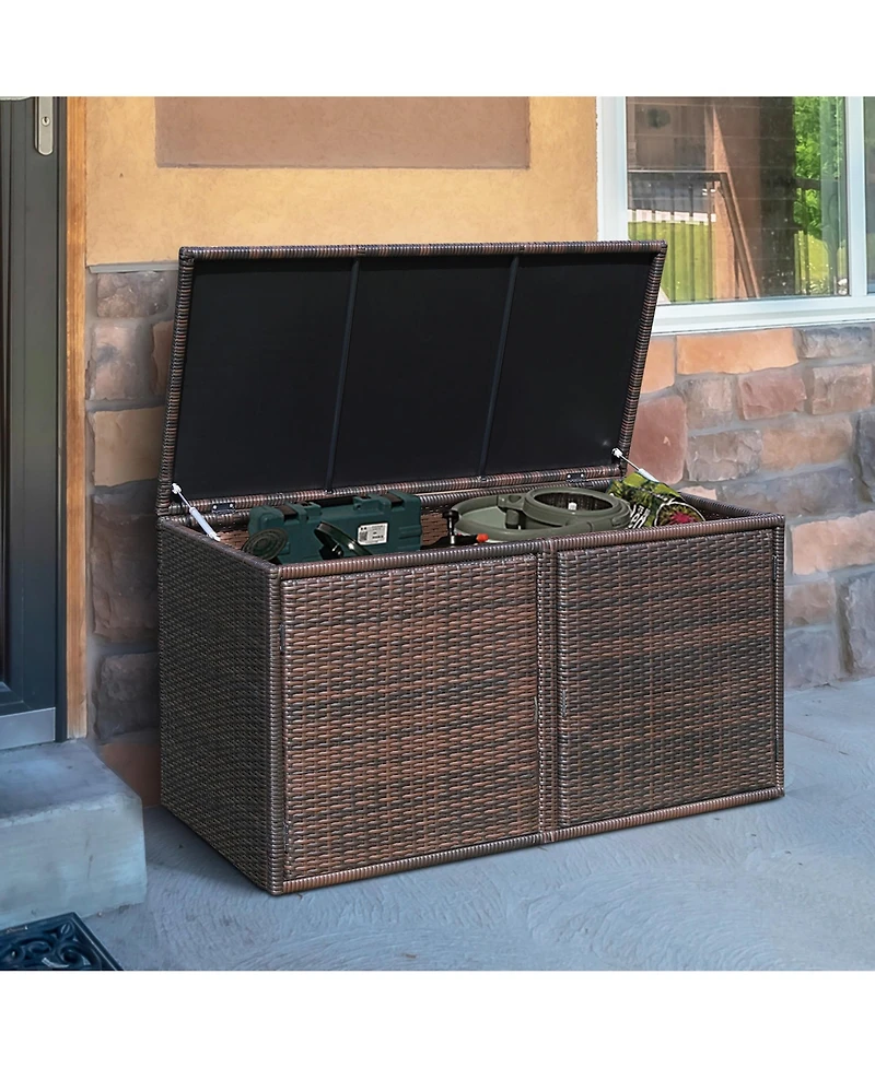 Gymax 73 Gallon Rattan Storage Box Outdoor Patio Container Seat with Door