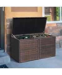 Gymax 73 Gallon Rattan Storage Box Outdoor Patio Container Seat with Door