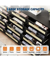 gaomon 12 Drawer Dresser for Bedroom, Modern Rattan Chest of Drawers