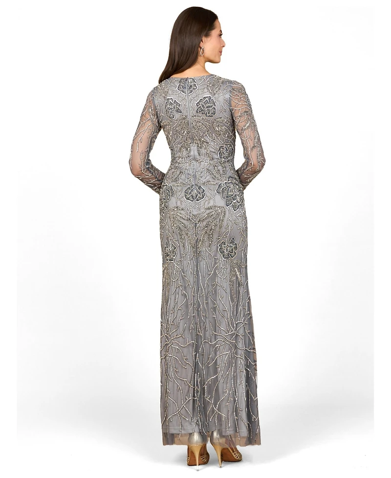 Lara Women's High Neck, Long Sleeve Beaded Gown