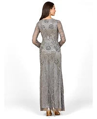 Lara Women's High Neck, Long Sleeve Beaded Gown