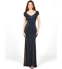 Lara Women's Beaded Mermaid Cap Sleeve Gown
