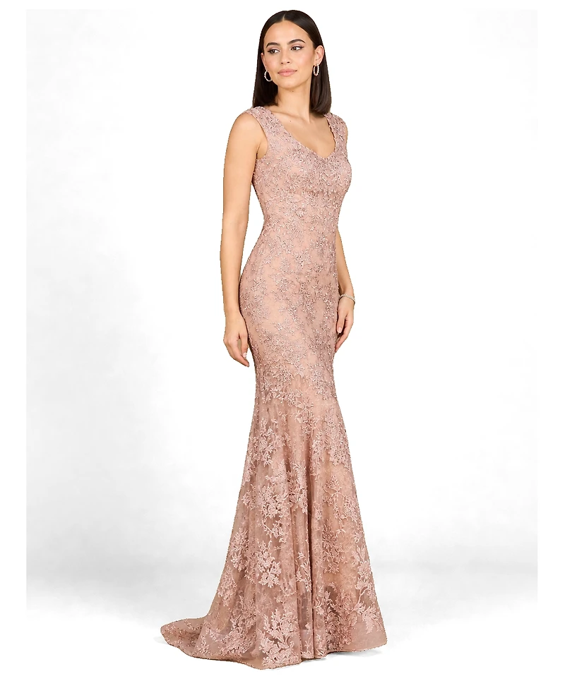 Lara Women's Sleeveless Mermaid Lace Embroidered Gown