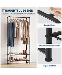 gaomon 2-in-1 Freestanding Clothes Rack with Shelves, Metal Garment Organizer, Hanging Rod and Storage Shelves, for Bedroom and Entryway