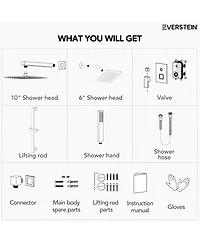 Everstrein 10" High-Pressure Rainfall Shower Faucet with Handheld Spray and Slide Bar Wall Mount Dual Head System