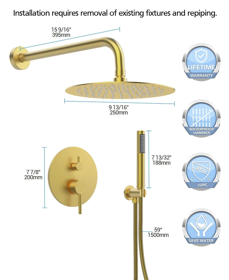 Everstrein Pressure Balance Shower System with 10" Rainfall Faucet and Handheld Spray