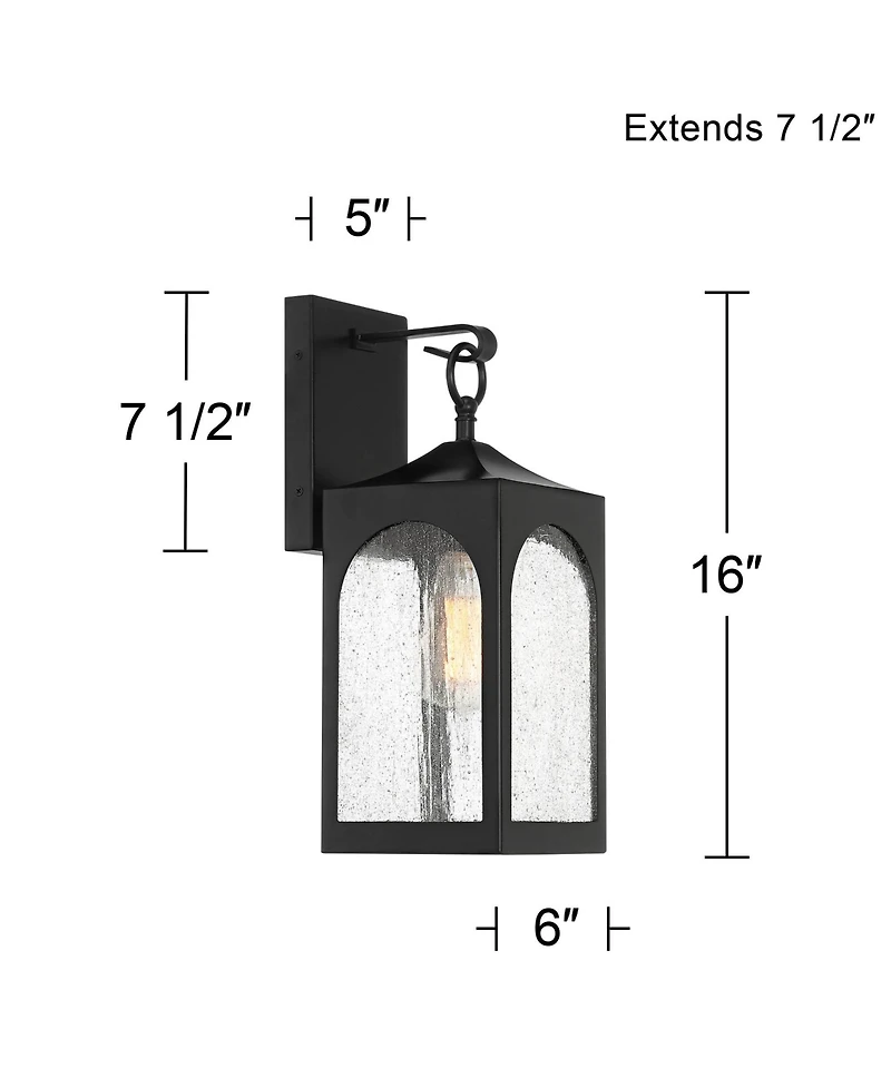 Possini Euro Design Tyne Modern Outdoor Wall Light Fixture Matte Black 16inch Clear Seedy Glass for Post Exterior Barn Deck House Porch Yard