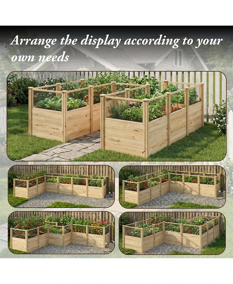 Homsee Seven Grid Solid Wood Outdoor Garden Bed, Planting Box