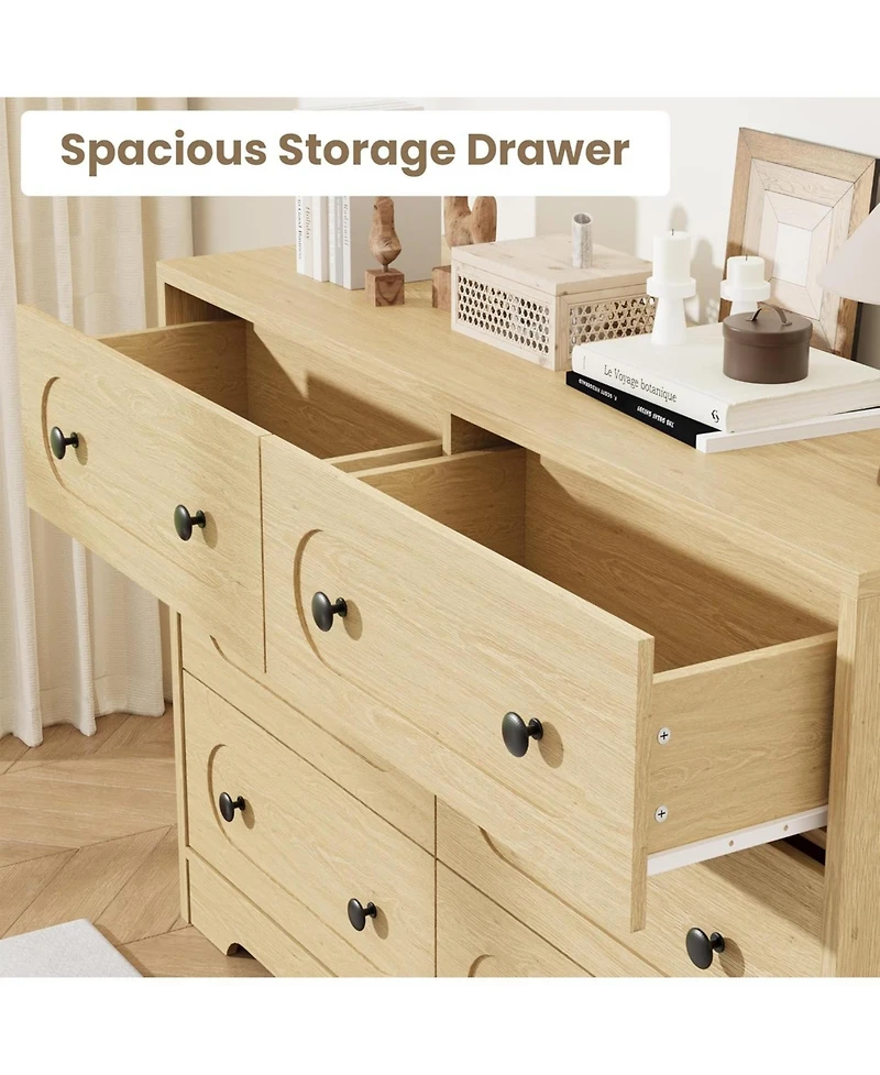 gaomon 6-Drawer Wood Dresser with Handles - Sturdy Vertical Storage Chest for Bedroom, Hallway, Closet - Modern Wooden Tower Drawer Unit