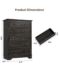 gaomon 5 Drawer Dresser for Bedroom - Vertical Chest of Drawers, Farmhouse Tall Cabinet Organizer Living Room, Hallway