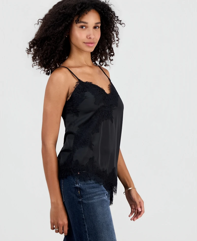 Madden Girl Juniors' Satin Lace-Trim Asymmetric Cami