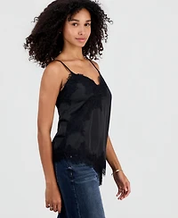 Madden Girl Juniors' Satin Lace-Trim Asymmetric Cami