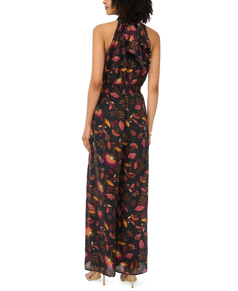 Vince Camuto Women's Printed Halter Neck Smocked-Waist Jumpsuit