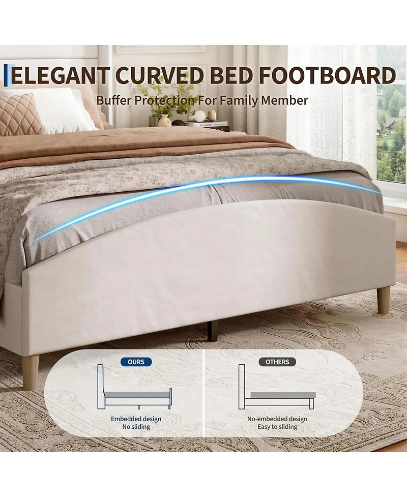 gaomon Modern Queen Size Upholstered Platform Bed Frame with Tall Wingback Headboard