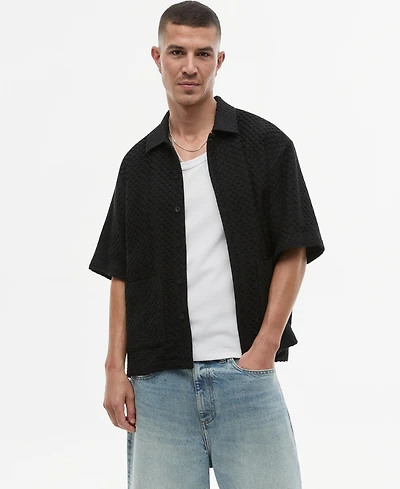 Mode of One Men's Boxy-Fit Basketweave Textured Short-Sleeve Shirt, Macy's Exclusive