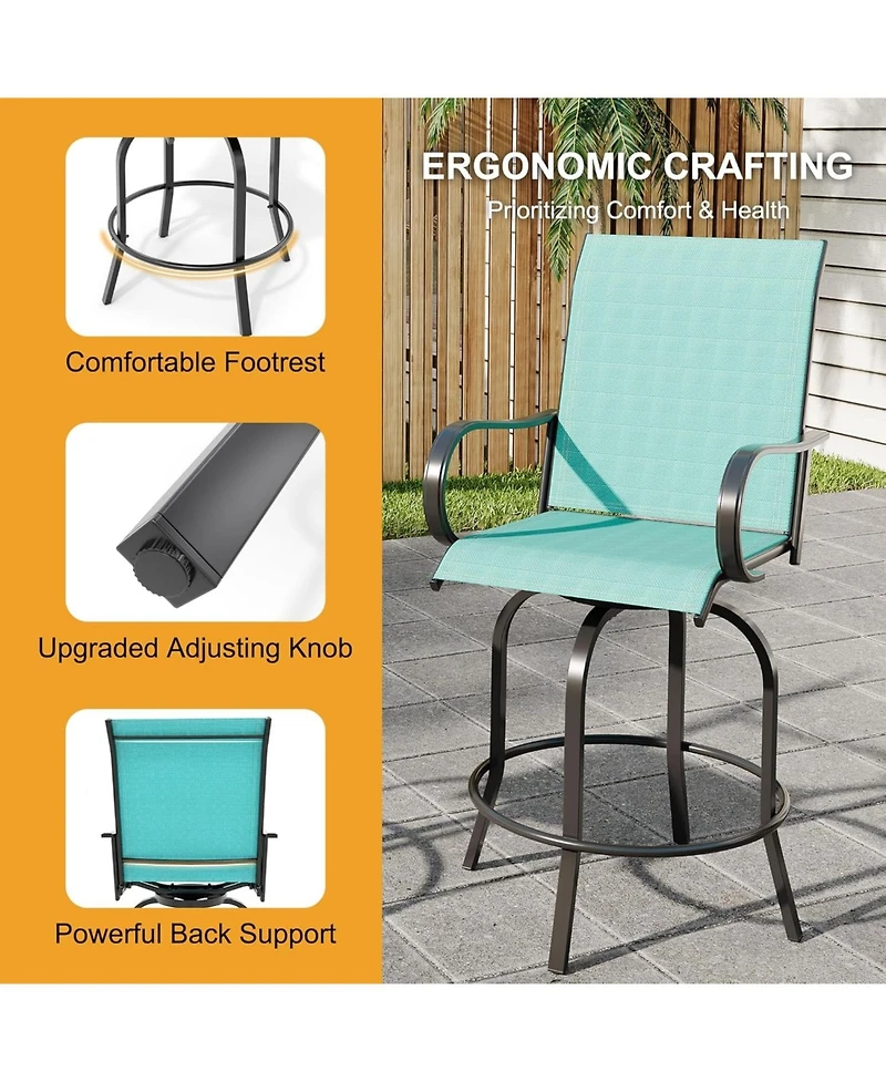 gaomon All-Weather Textilene Fabric Outdoor Swivel Bar Stools - Bar Height Chairs with High Back and Armrest, 360 Degrees Swivel for Patio and Deck
