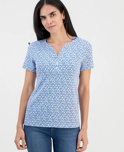 Style & Co Petite Bridge Geo Short-Sleeve Henley Top, Macy's Exclusive