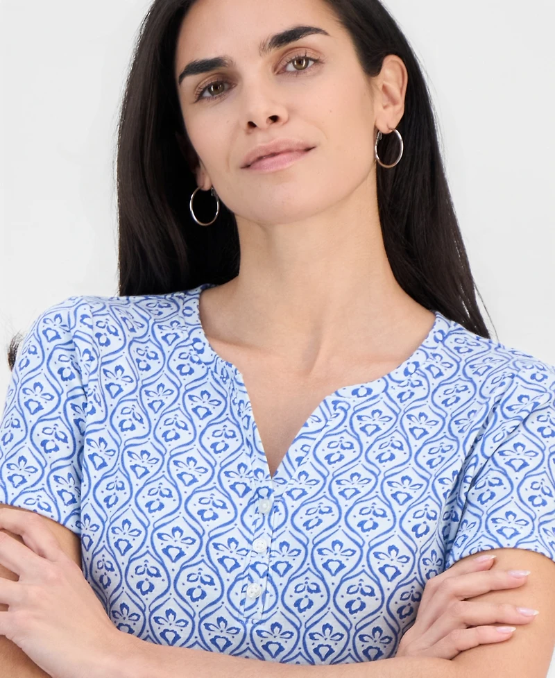 Style & Co Petite Bridge Geo Short-Sleeve Henley Top, Macy's Exclusive