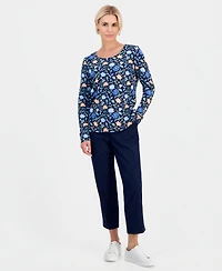 Style & Co Petite Soft Flora Scoop-Neck Long-Sleeve Top, Macy's Exclusive