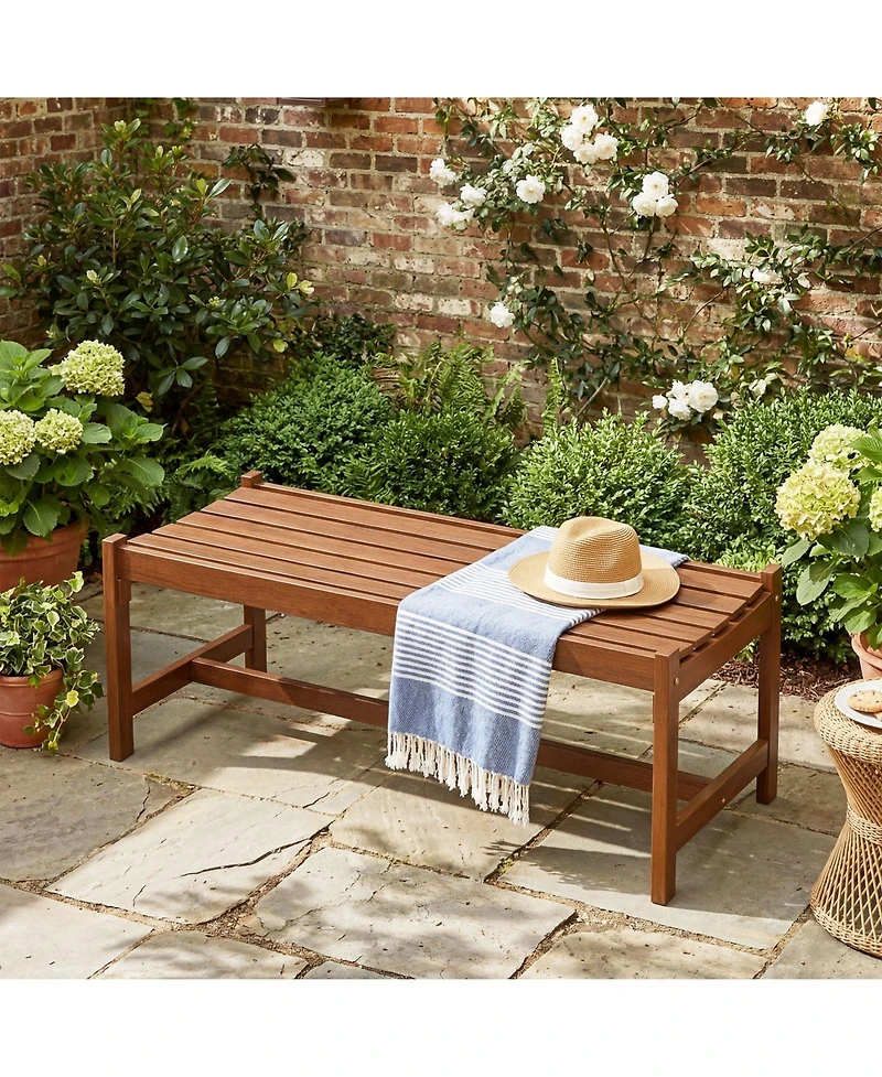 Gymax 44'' Patio Wood Bench Set of 2 w/Teak Oil Finish and Curved Seat for Porch Garden