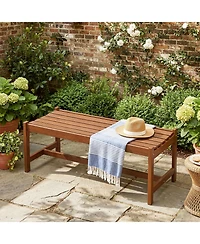 Gymax 44'' Patio Wood Bench Set of 2 w/Teak Oil Finish and Curved Seat for Porch Garden