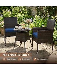 Gymax Set of 3 Patio Furniture Hand-Woven Pe Wicker Conversation w/Armchairs