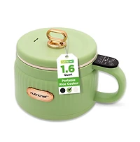 NutriChef 1.6L Portable Electric Rice Cooker with Non-Stick Ceramic Coating NC12BGREEN
