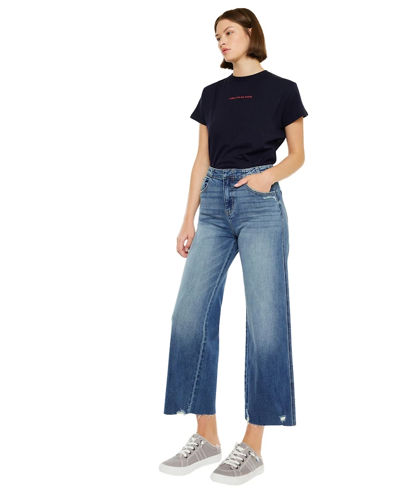 KanCan Women's Shelly High Rise Cropped Wide Leg Jeans