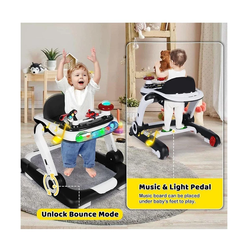 Kinder King 5-in-1 Baby Activity Walker with Music and Lights, Adjustable Height Safety Bumper