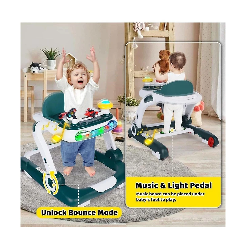 Kinder King 5-in-1 Baby Activity Walker with Music and Lights, Adjustable Height Safety Bumper