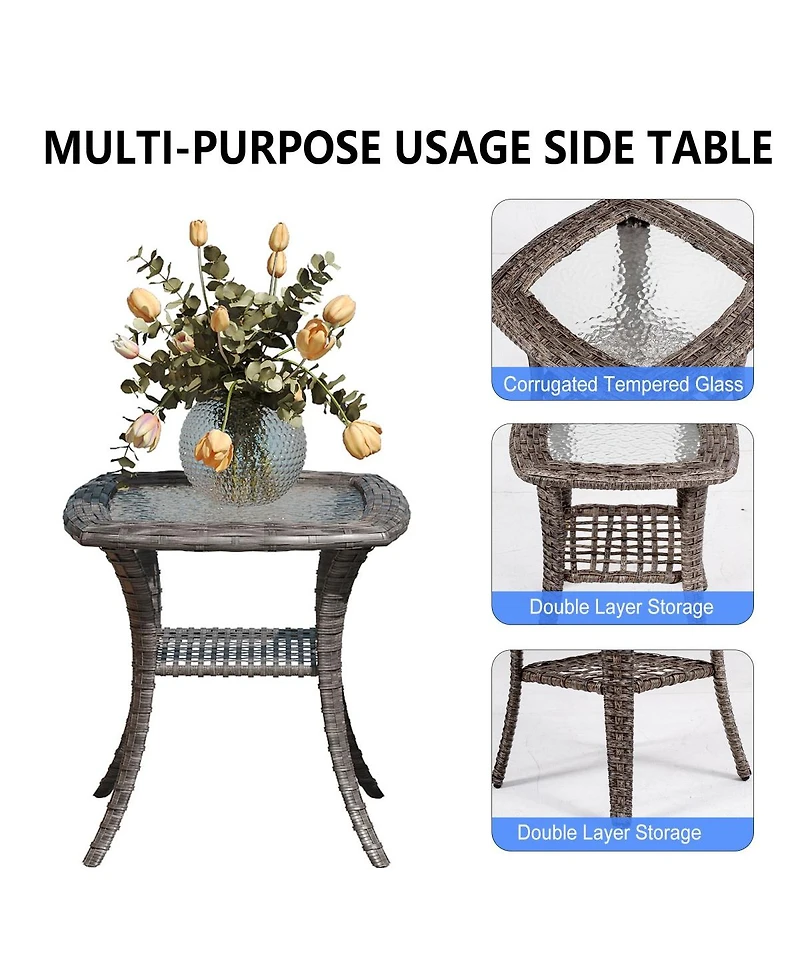 Asagikoiai 3-Piece Outdoor Swivel Chairs Set, Pe Rattan Rocking Bistro Set with Table for Garden