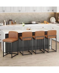 gaomon Set of 4 Modern Bar Stools- Pu Leather Counter Height Barstools with Back, Upholstered Bar Chairs for Kitchen Island and Home Bar, Metal Frame