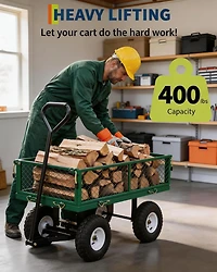 gaomon 400 lbs Heavy Duty Steel Garden Cart with Removable Mesh Sides 10in All-Terrain Pneumatic Tires Utility Wagon with 180 Rotating