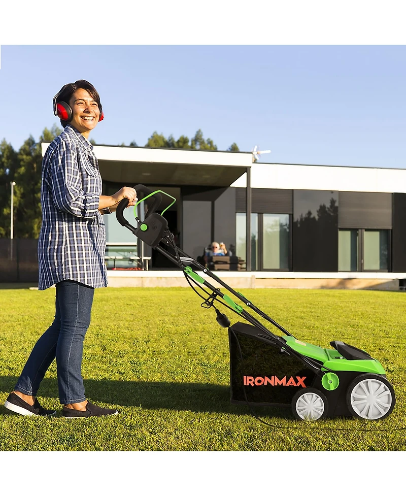 Costway 13Amp Corded Scarifier Width 15inch Electric Lawn Dethatcher with 50L Collection Bag