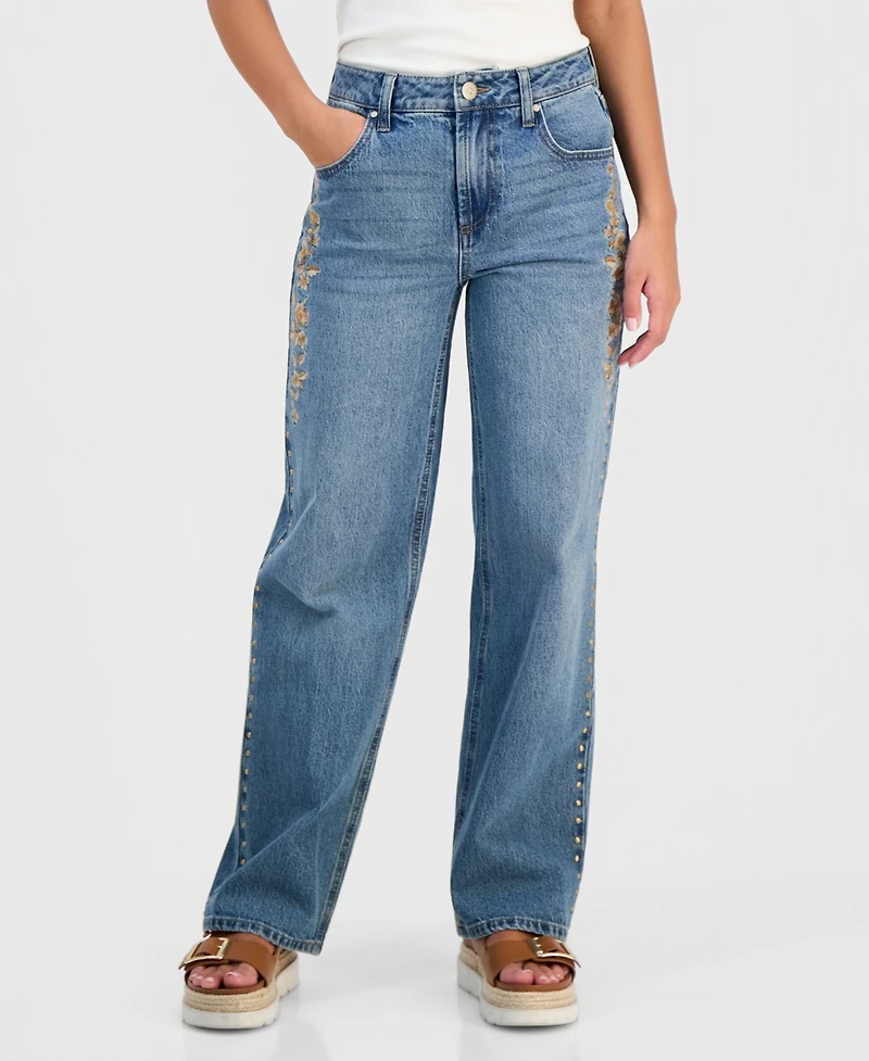 And Now This Petite Floral-Embroidered High-Rise Jeans, Macy's Exclusive