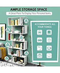 Gymax 6 Tier S-Shaped Bookshelf Storage Display Bookcase Decor Z-Shelf Coffee