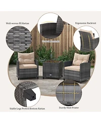 Gymax 3 Pcs Patio Furniture Set Outdoor Pe Rattan Chair and Table Set w/ Tempered Glass