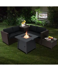 Gymax 5PCS Outdoor Patio Furniture Set w/ 50000 Btu Propane Fire Pit Table Cushions