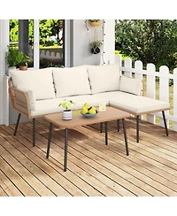 Gymax 3 Pieces L-Shaped Patio Furniture Set with Coffee Table Removable Cushions